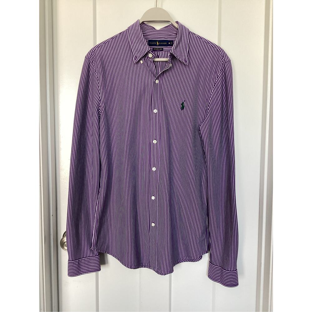 Ralph Lauren button-down knit‎ dress shirt purple striped mens size medium